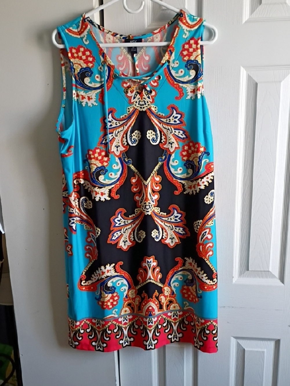 MSK Turquoise, Black & Red Paisley Sleeveless Shift Dress